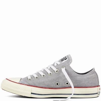 Converse Chuck Taylor All Star Stone Wash Low Tops Mens - Grey/Grey/White Shoes (665TADOJ)
